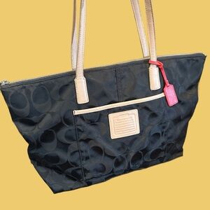 Coach Black and Tan Tote Bag with Textured Design